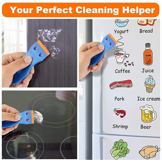 KUSUFEFI Plastic Razor Blade Scraper, 2PCS Scraper Tool with 60PCS Plastic Blades, Cleaning Scraper Remover for Stickers, Decals, Adhesive, Labels, Paint, Glass, Car, Window, Caulk, No Scratches