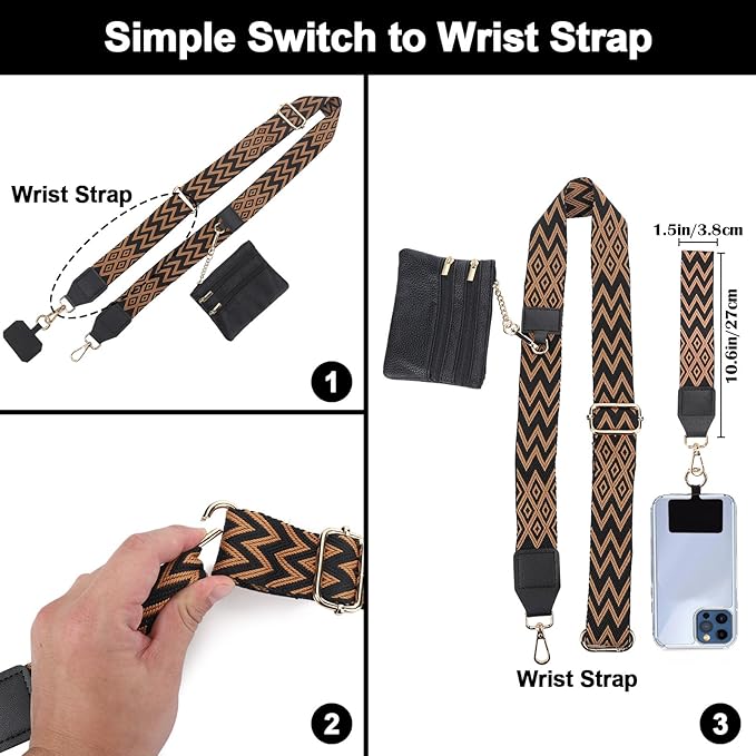 XANGNIER Clip and Go Strap for Phone with Wallet Crossbody, Phone Strap with Zippered Wallet, Adjustable Anti Theft Cellphone Lanyard for Women, Cellphone Chain Accessories, Multicolor 6