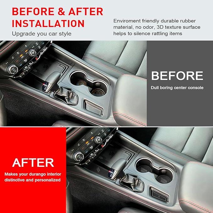 Cup Holder Inserts for Dodge Durango Accessories 2021 2022 2023 2024 2025 2026 Center Console Mat Custom Fit Silicone Cup Liners Pads Interior Decoration (5pcs/Set, Gray)