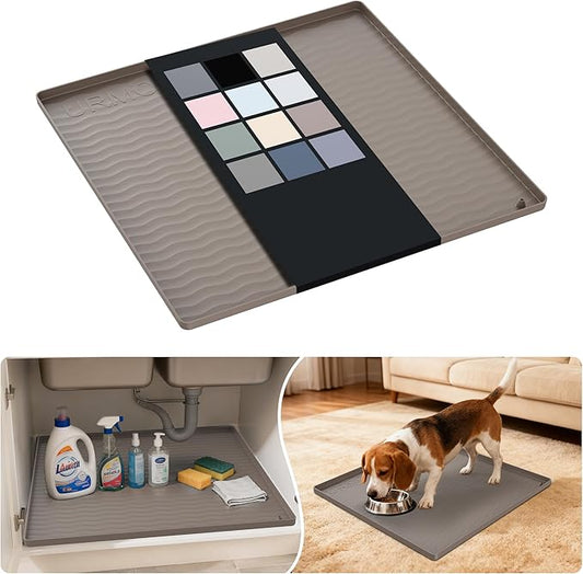 URMONA Waterproof Silicone Under Sink Mat 19'' x 19'' Shelf Liner for Kitchen and Bathroom, Cabinet and Counter Protector, Storage and Organizers, Litter Mat, Pet Cat Puppy Essentials(Beige)