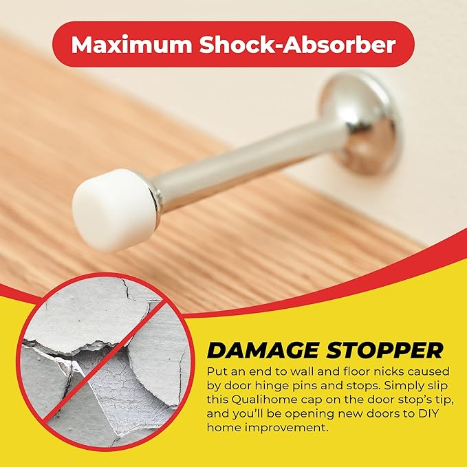 Premium Rubber Door Stop Stud Replacement Tips – Doorstopper Bumpers, Spring Hinge End Caps for Wall & Floor Protection – Universal Size (White)
