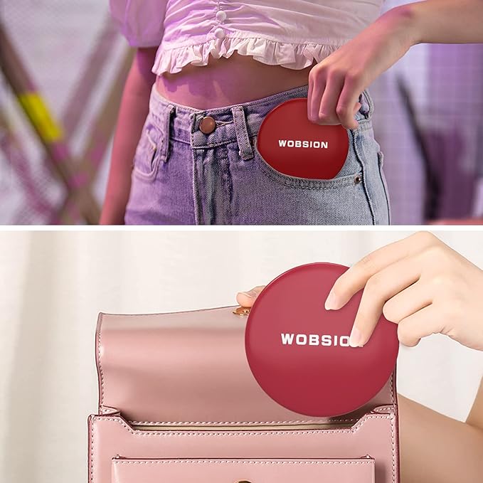 WOBSION Travel Compact Mirror,Portable 1x/10x LED Makeup Mirror with Magnification,Handheld 2-Sided Pocket Mirror, 3.5in Small Mirror for Purse,Handbag,Gift,Wine Red