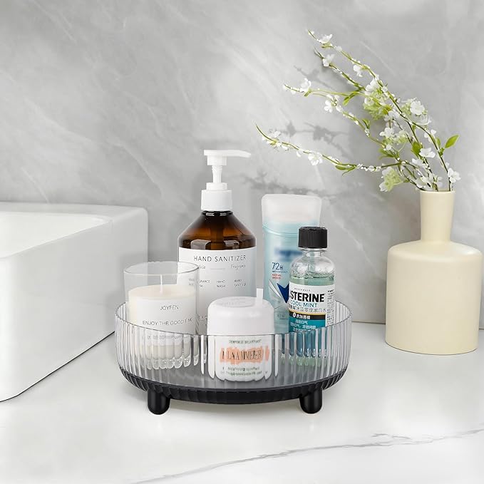 Anyoifax 360 Rotating Makeup Organizer Perfume Tray Skincare Holder Spinning Cosmetic Storage Bathroom Countertop Organizer Lazy Susan Turntable for Dresser, Vanity, Kitchen, Small Black