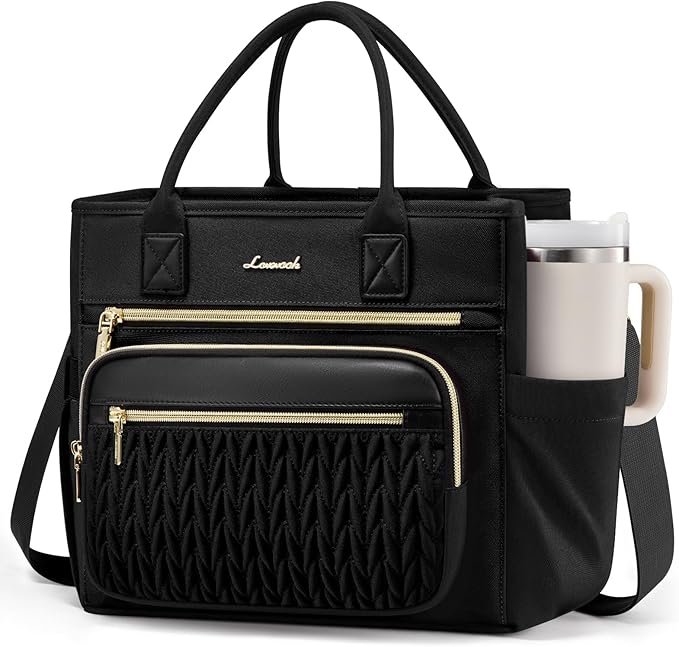 LOVEVOOK Insulated Lunch Bag Women,Wide Opening Adult Lunch Box Women with Cup Holder,Large Leakproof Cooler Bag for Work Picnic Beach Family College Mom,Lunch Teacher Breast Pump Diaper Tote Bag