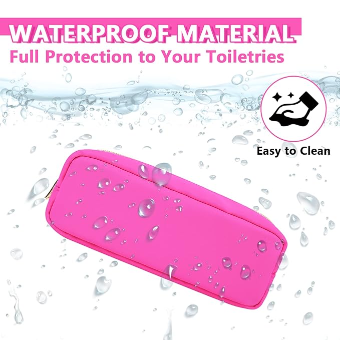 Small Pencil Case Makeup Bag for Purse, Cute Pencil Pouch Preppy Nylon Makeup Brush Bag with Zipper, Girls Portable Stationery Storage Case Small Pen Bag for Office School College (Slim-Bubblegum)