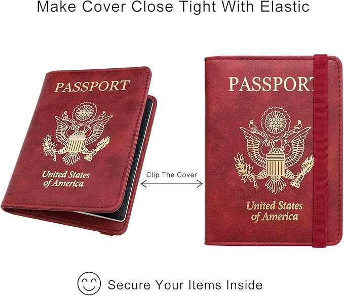 WALNEW Passport Holder for Travel, RFID Passport Cover Wallet for Women Men, PU Leather Passport Book Card Holder Case with Pen, Travelling Essentials for Flying