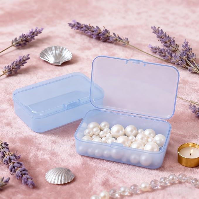LJY 28 Pieces Rectangular Empty Mini Clear Plastic Organizer Storage Box Containers with Hinged Lids (3.3 x 2.2 x 1 inch, Blue)