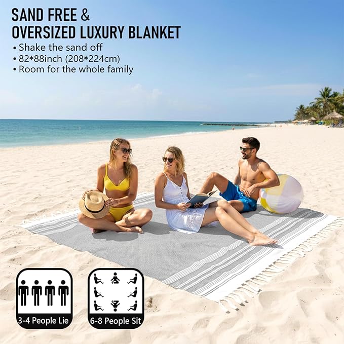 Oversized Turkish Beach Towel Blanket Cotton Giant XL Sandproof Towels Huge Linen XXL Extra Large Big Throw Quilt Blankets for Adults Cloud Travel Camping Glamping Accessories Essentials