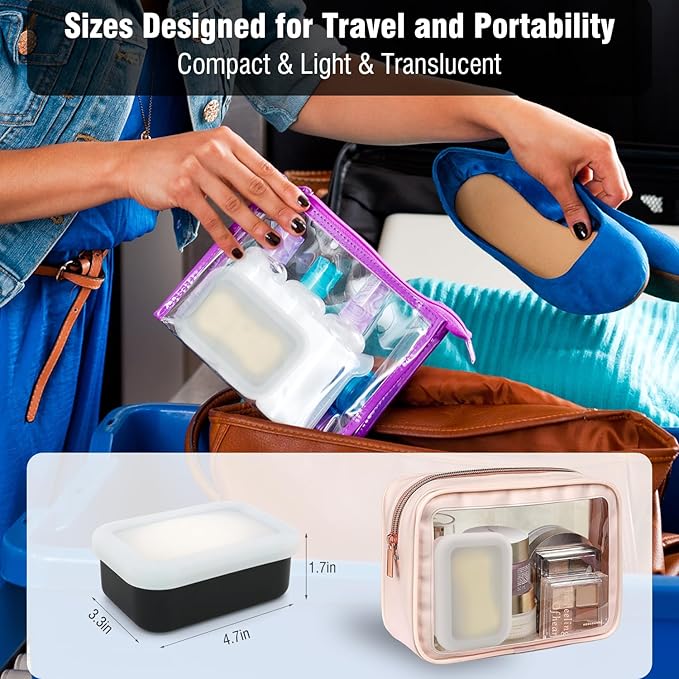 Enhanced Leak Proof Travel Soap Case, Compact Silicone Travel Soap Dish with Drainage Pad, Great for Gym, Camping, Bussines Trip (Black)