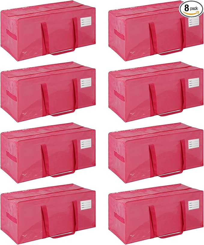 8 Pack Heavy Duty Extra Large Moving Bags with Handles, Waterproof Foldable Storage Totes, Clothing Storage Bags, Packing Moving Boxes for College Supplies, Pink