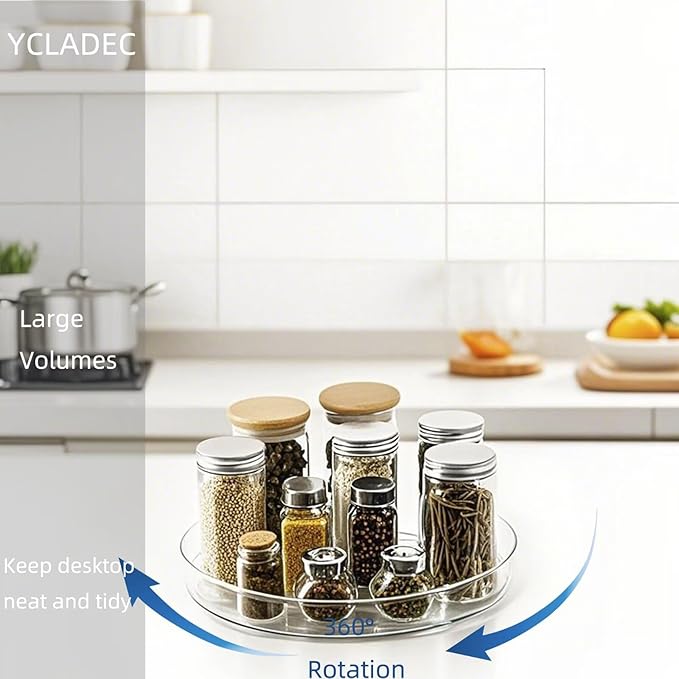 2 Pack Lazy Susan 9.25" Inch Turntable Organizer Pantry Organization and Storage Container Bins Spice Rack Cabinet Rotating Condiment for Pantry Kitchen Vanity Bathroom Jewelry Holder Clear