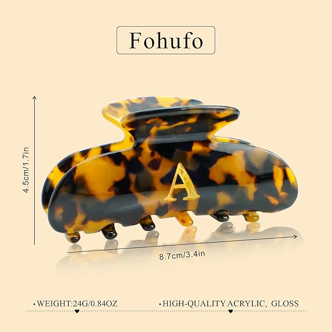 Acrylic Letter Hair Clips for Women - Tortoise Shell Monogram Hair Claw Alphabet Large Hair Clip, Fashion Glitter Claw Clips Elegant And Durable Hair Accessory, Letter L