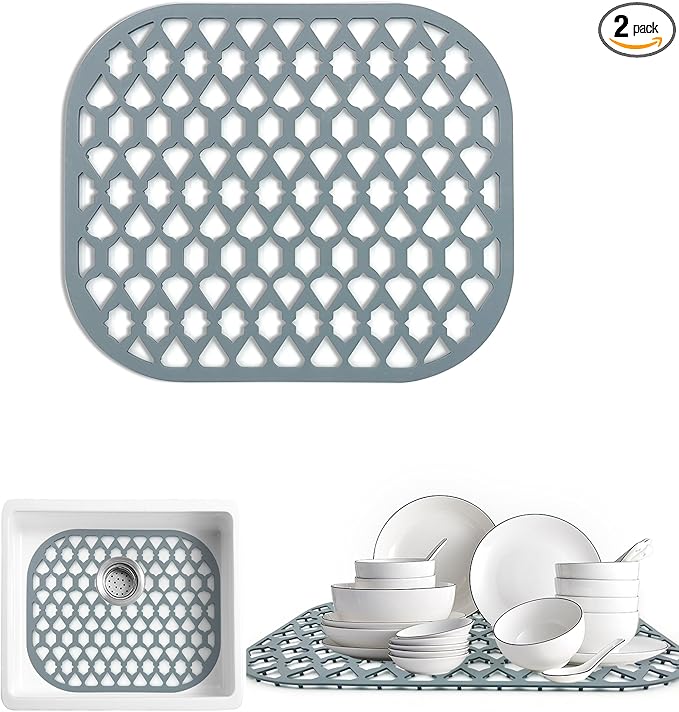 Sink Protectors for Kitchen Sink, Kitchen Sink Accessory - Silicone Mats Grid for Stainless Steel Strainer Bottom of Farmhouse Porcelain sinks (13”x11”, 2 Packs)