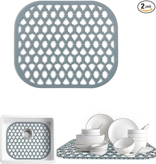 Sink Protectors for Kitchen Sink, Kitchen Sink Accessory - Silicone Mats Grid for Stainless Steel Strainer Bottom of Farmhouse Porcelain sinks (13”x11”, 2 Packs)