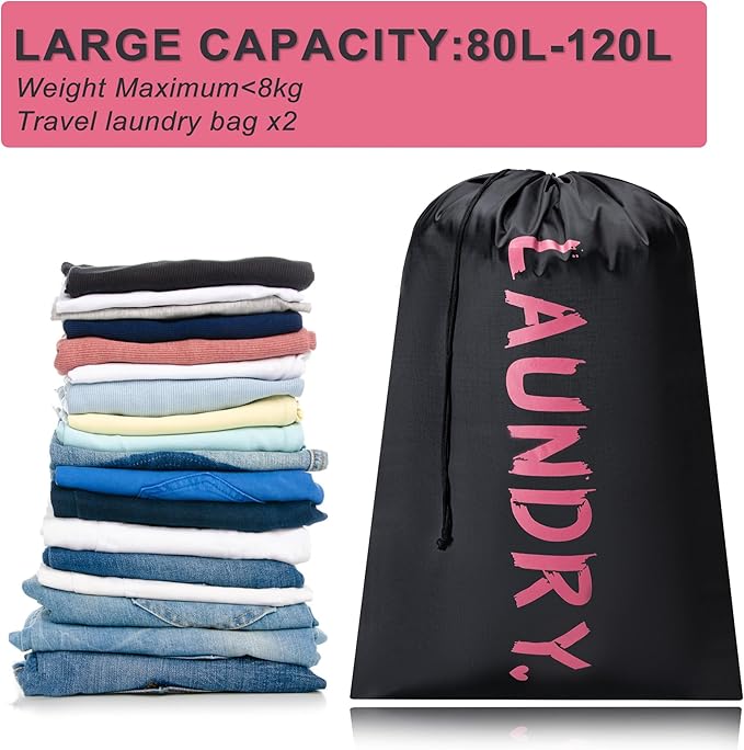 4 Pack XL Travel Laundry Bag, Machine Washable Dirty Clothes Organizer with Drawstring, Large Enough to Hold 4 Loads of Laundry, Easy Fit a Laundry Hamper or Basket Travel Essentials 24" x 36"