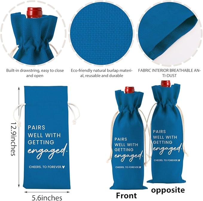 Engaged Gifts, Engagement Gifts for Couples Her, Engagement Party Decorations Gifts for Engaged Couple Wine Bag, Pairs Well with Getting Engaged Wine Bottle Bag（Blue）