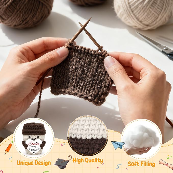 Graduation Gifts for Her Him - Cheers To You Grad - Handmade Positive Crochet Coffee Mug Graduation Decoration College High School University Grad Academy Masters Congratulations Gifts for Friends