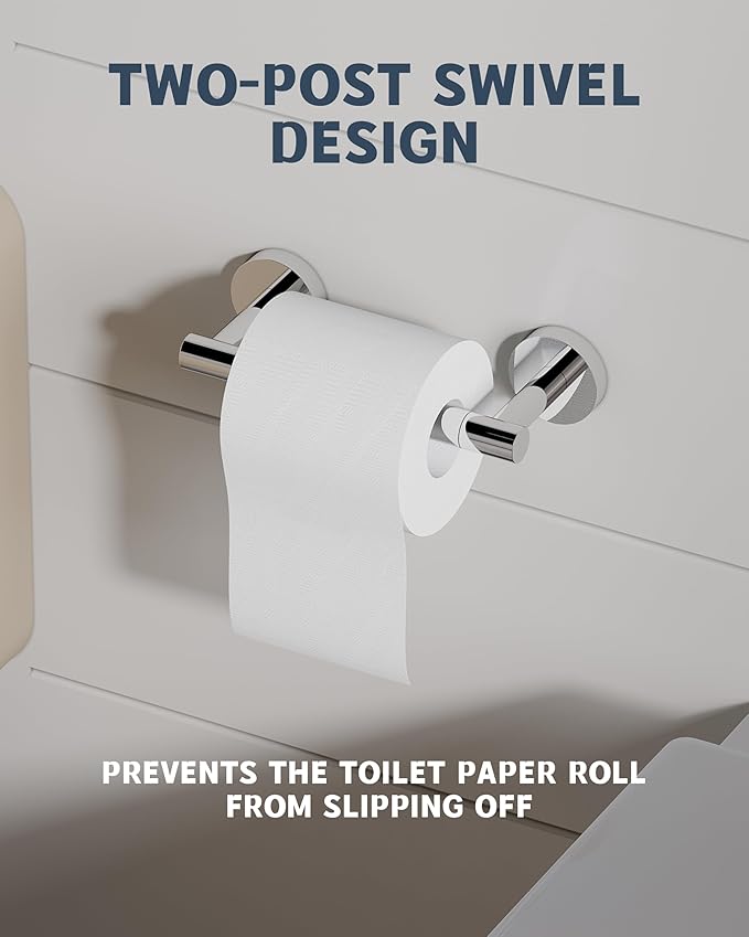 Polished Finish Toilet Paper Holder SUS304 Stainless Steel Double Post Pivoting Toilet Paper Roll Holder Wall Mounted Toilet Tissue Holder for Commercial Bathroom RV