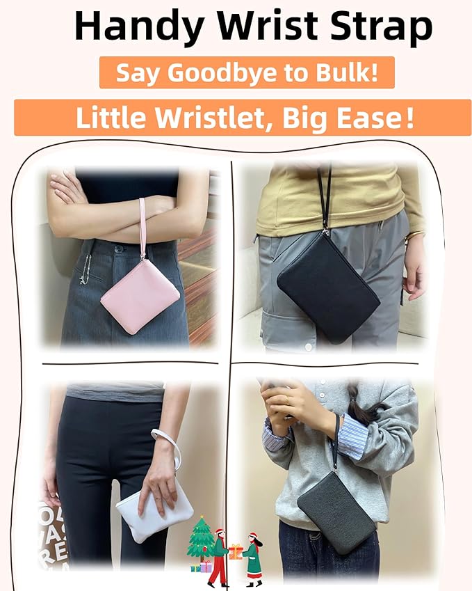 2 Pack Small Zipper Pouch Mini Makeup Bag for Purse Lipstick Cosmetic Travel Make Up Organizer for Women Essentials Feminine Products, Car Change Coin Holder 8x5 Phone Wristlet Wallet, Black Red