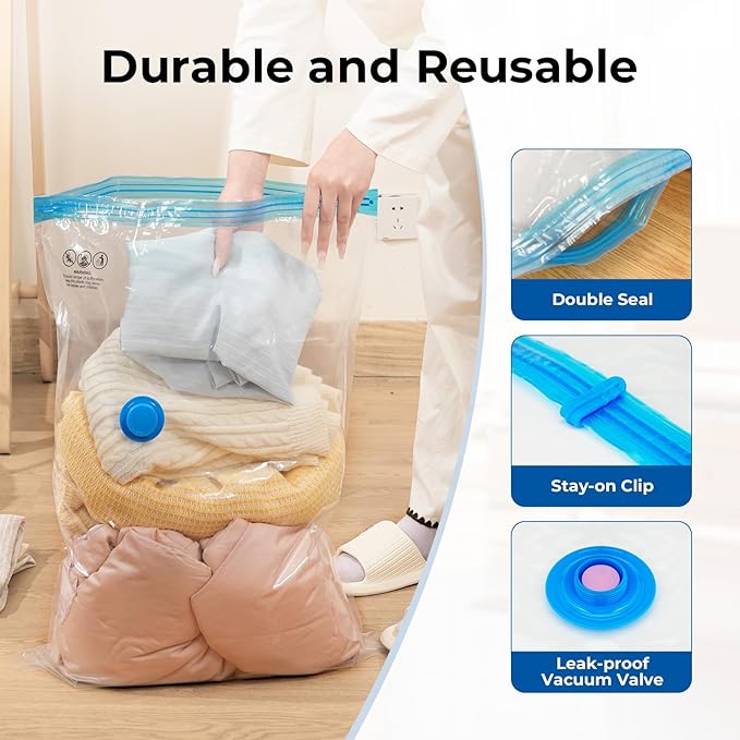 ETENWOLF 20 Pack Large Vacuum Storage Bags with Rechargeable Wireless Pump, Vacuum Seal Bags for Clothes and Travel, Space Saver Compression Bags for Luggage and Suitcases (31.5 X 23.6 inch)