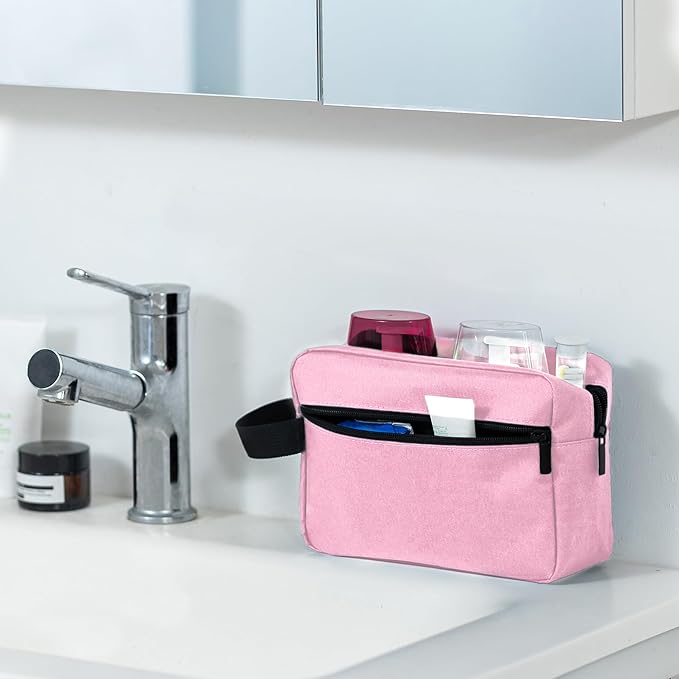 Elviros Travel Toiletry Bag for Women and Men, Lightweight Makeup Bag Hanging Dopp Kit with Compartment Cosmetic Organizer Small Tool Bag Travel Essentials,Gifts for Women(Pink)