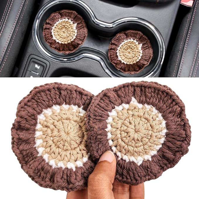 Cotton Crotchet Ruffled Flower Coaster Set (Warm Mocha)