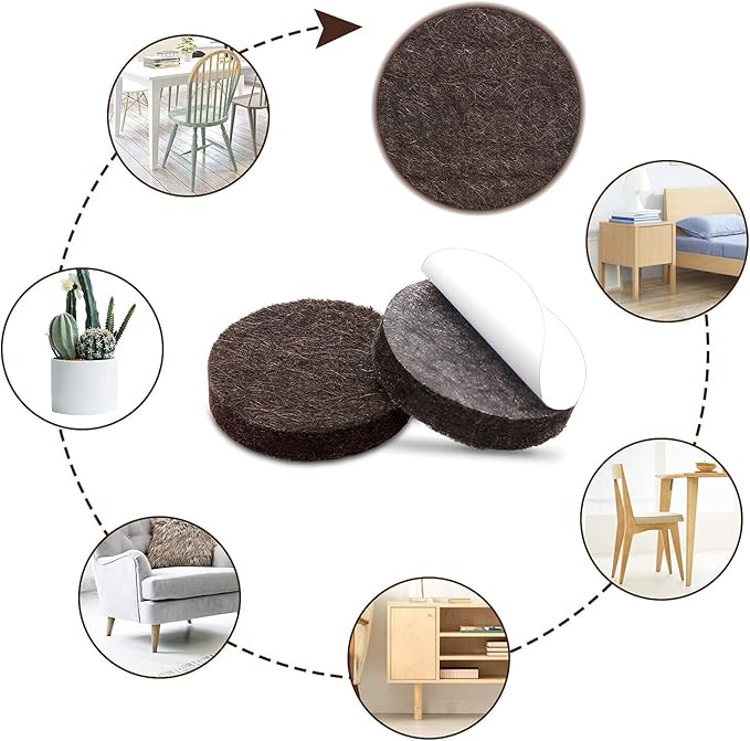 Yelanon Felt Furniture Pads -48 Pcs 1.5" Premium Felt Pads for Chair Legs Furniture, Floor Protectors for Hardwood Floors,Brown