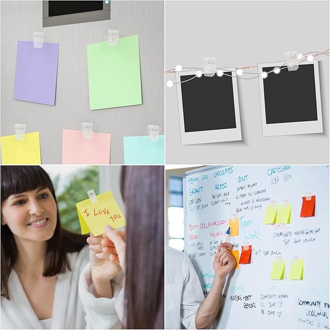 100 Pcs Self Adhesive Clips Wall Clips Tapestry Clips Plastic Sticky Photo Poster Clips Sticky Hanging Spring Clips for Home Office (Clear)