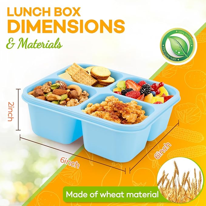 Bento Box Adult Lunch Box- 4 Pack,4 Compartment Snack Containers Reusable Meal Prep Stackable BPA-Free Lunch Containers for Home, Work, Travel (4 Color)