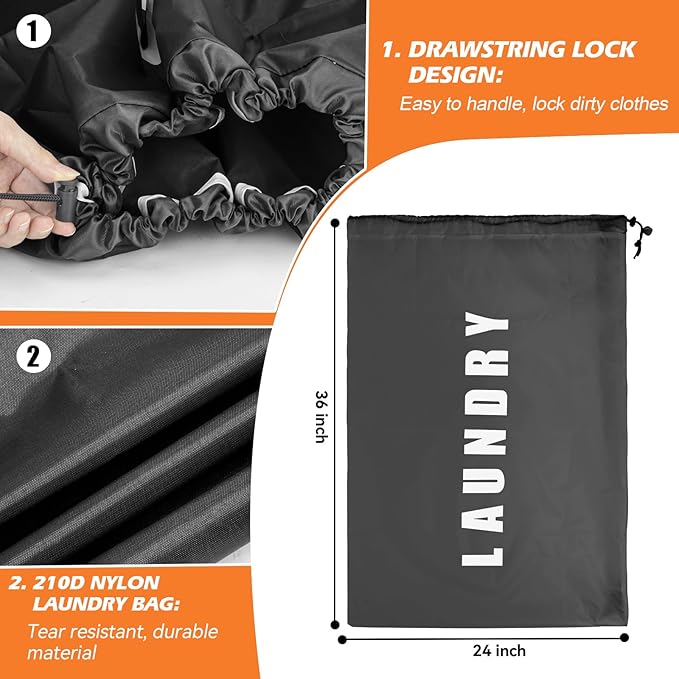 Isink Heavy Duty Laundry Bag with Strap, 2 Pack Travel Laundry Bags for Dirty Clothes, 24" x 36" Large Laundry Bag for Traveling, Camping, Dorm (Black+ Gray)