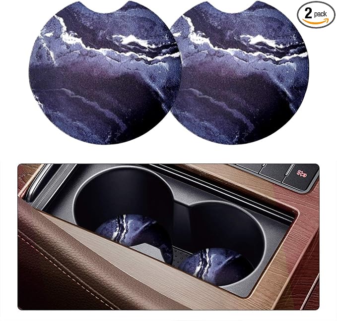 2 Pack Car Coasters for Drinks Absorbent - 2.75 Inch Cute Car Cup Holder Coasters for Women, Removable Cup Holder Coaster for Your Car, Car Interior Accessories for Women & Girls (Blue Marble)