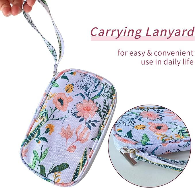 Electronics Organizer Travel Case, Cable Organizer Travel Essentials Tech Pouch,Suitable for Charger, Cable, Phone，Flash Drive,White Flower