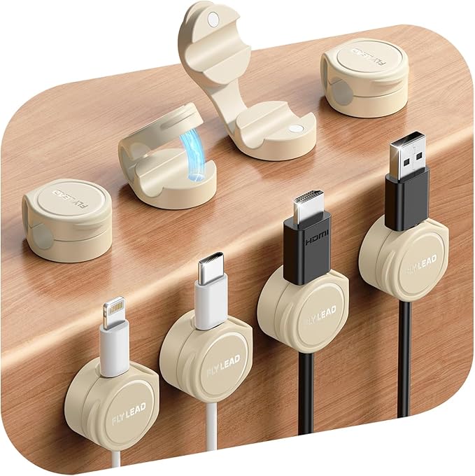 8-Pack Cord Organizer Magnetic Silicone Cable Clips [8mm Wider Cable Accessible] Desktop Cable Management, FLYLEAD Desktop Cord Holder for Nightstand, Office Workspaces Desk Organization Home Accessories