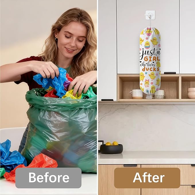 Plastic Bag Holder Dispenser, Duck Plastic Grocery Bag Organizer & Wall Mount Paper Trash Bags Saver Storage for Kitchen Home Pantry Decor Just A Girl Who Loves Ducks Decor
