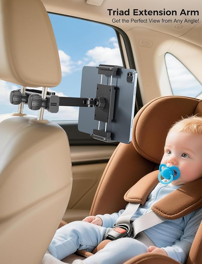 PLDHPRO Car Headrest Tablet Holder for Backseat, 3 in 1 Adjustable Aluminum Alloy Arm Tablet Mount for Back Seat, Road Trip Essentials for Kids for iPad, Galaxy, Fire HD, 5.1''-15.6'' Devices
