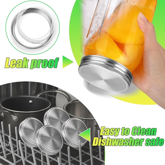 Palksky Mason Jar Lids Stainless Steel for Regular Mouth Mason Jar Lids, 4Pcs Rustproof Mason Jar Caps/Tops - Leakproof & Dishwasher Safe