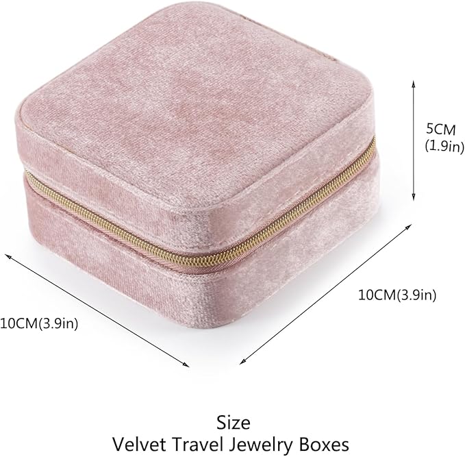 Plush Velvet Travel Jewelry Case Organizer, Small Travel Jewelry Box,Portable Jewelry Box Travel Mini Organizer Portable Display Storage Box For Rings Earrings Necklaces (Pink)