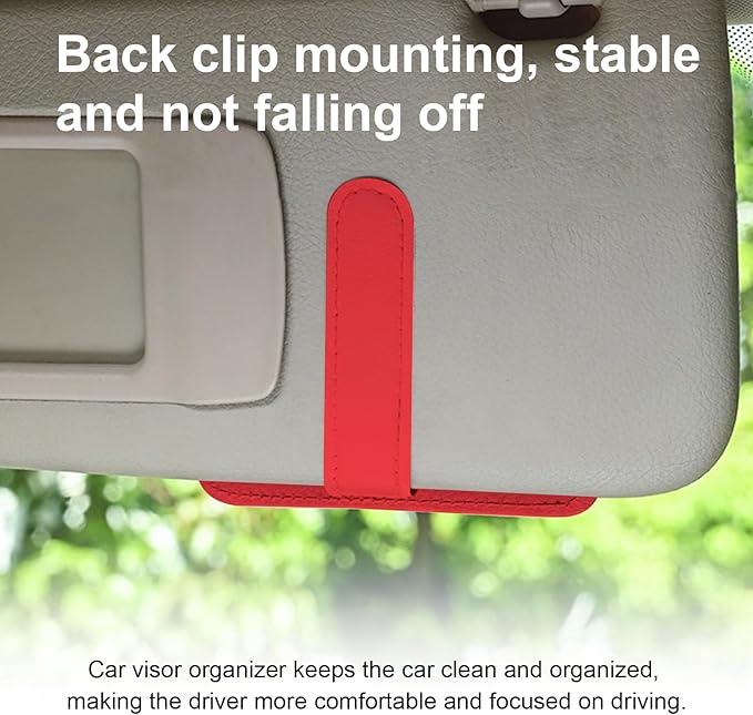 Augeny Car Sun Visor Organizer, Small Auto Visor Organizer and Storage, Registration and Document Holder, Vehicle Accessories for Sunglasses, Document, Card, Pen, Driver License (Red)