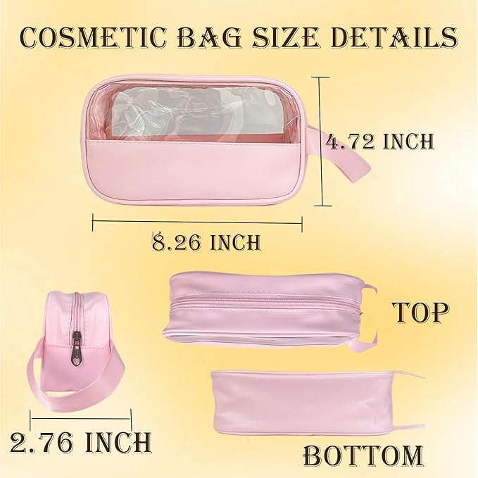 Clear Makeup Bag, Portable Travel Toiletry Cosmetic Bag Case for Women, TSA Approved Transparent PVC Waterproof Clear Pouch for Travel Essentials for Women - Pink