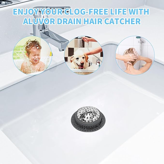 Aluvor Shower Drain Hair Catcher, Shower Drain Cover, Bathtub Drain Hair Catcher for Pop-Up & Regular Drains