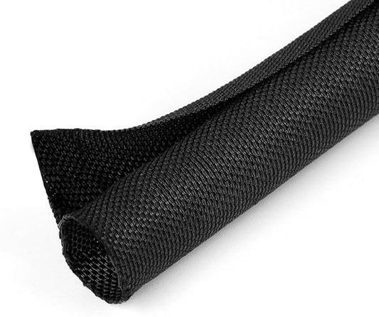 1 inch Split Braided Cable Management Sleeve for USB Cable Power Cord Audio Video Cable, Wire Loom Cord Protector from Cat Dog Chewing (Black, 25FT)