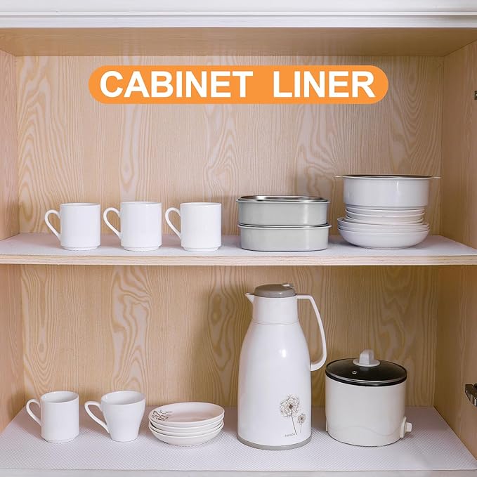 FLPMIX Shelf Liner for Kitchen Cabinets 12 inch Wide - Waterproof Cabinet Liner - Non-Adhesive Easy to Cut Drawer Mat for Pantry Shelves, Cupboard 12" X396 Inch White