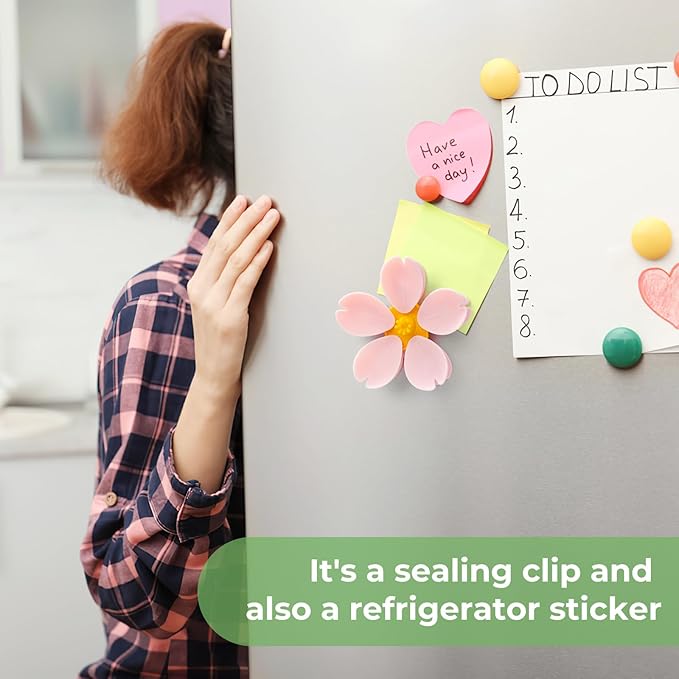 Cherry Blossom Fridge Magnetic Chip Clips, Pink Flower Food Sealing Clip, Cute Bag Clips for Snack, Food Sealing Kitchen Accessories for Airtight Seal and Food Storage Gift