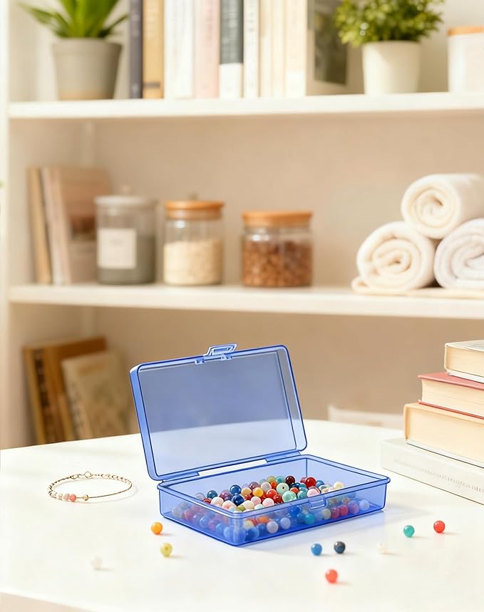 LJY 12 Pieces Rectangular Empty Mini Clear Plastic Organizer Storage Box Containers with Hinged Lids (5.3 x 3.1 x 1.2 inch, Blue)