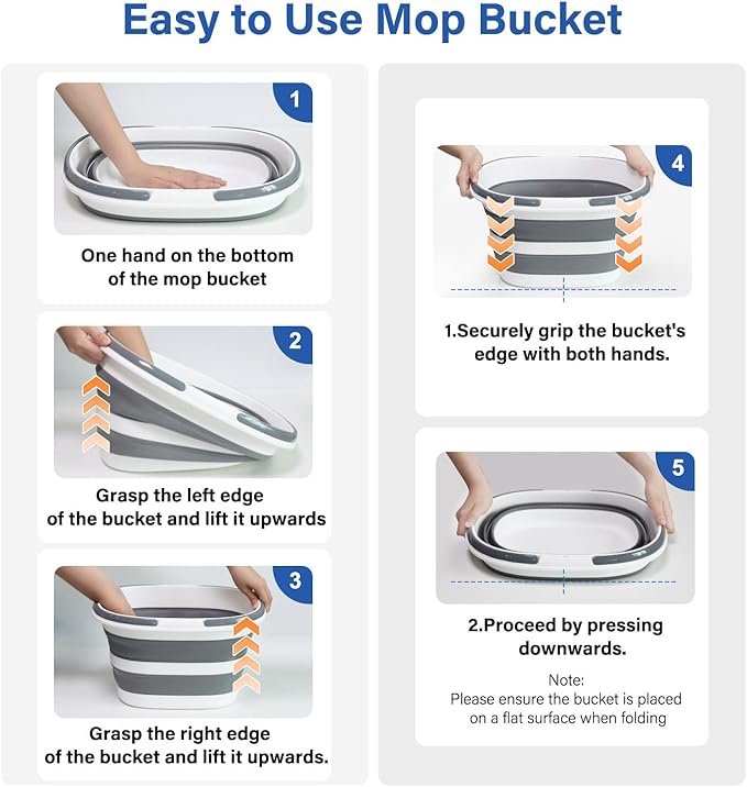 Collapsible Bucket, Upgraded 16L (4.2 Gallon) Collapsible Mop Bucket with Multi-Functional Lid, Foldable Portable Bucket Camping Beach Sand Pool Boat Fishing-Water Pot Pail-Space Saving Square