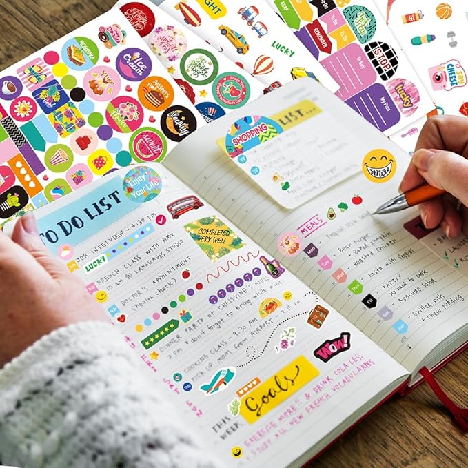 1200+ Pcs Exquisite Annual Planner Stickers for Boys Girls Students Teens,16 Sheet Planner Note Decals Pack for Journals, Calendars,Notebook,Scrapbook Decor(Daily Plan)