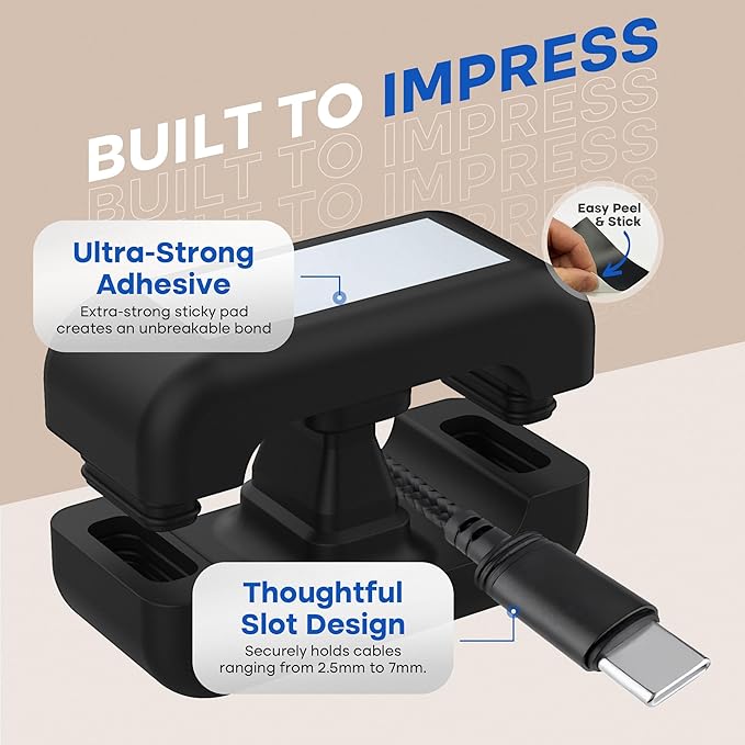 8 Pack Dual-Slot Silicone Cord Cable Clips with Strong Nano Adhesive Cable Organizer Press-to-Lock Design Desktop Wire Management for Home, Office, Car, Desk, Nightstand (Black-8Pack)