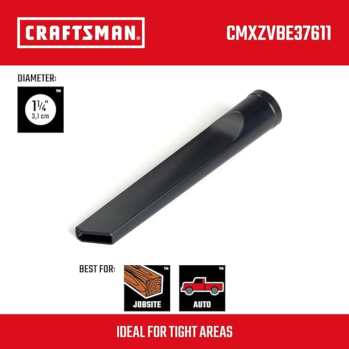 CRAFTSMAN CMXZVBE38611 1-1/4 in. Crevice Tool Wet Dry Vac Attachment, Industrial-Grade Shop Vacuum Accessory for Cleaning Tight Spaces, Fits 1-1/4 in. Hose Diameter