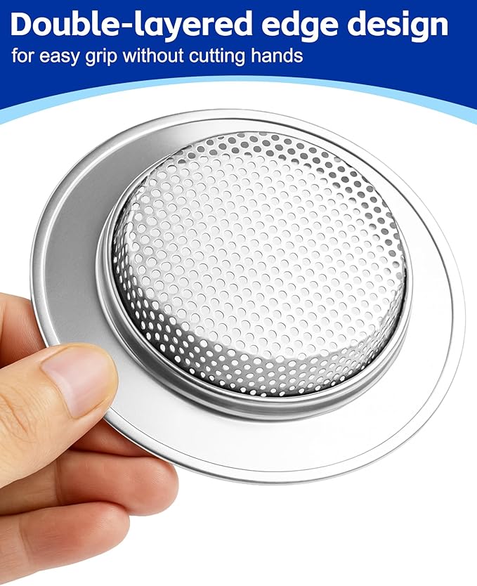 HMTIY 4-Pack Kitchen Sink Drain Strainer, Sturdy Stainless Steel, for Most Kitchen Sink, Effectively Catches Food Particles to Keep Drain Cleanliness, Ease of Cleaning, Outer Diameter 4.5 Inch