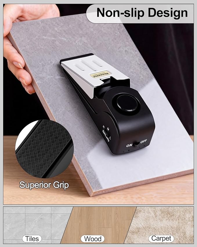 3 Pack Door Stop Alarm, Door Stopper with 120DB Security Alarm, Floor Wedge Door Stop Siren, Door Security Devices for Traveling, Apartment, Hotel and Home, Black